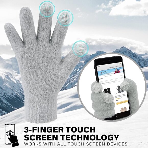 Women's Grey Winter Touchscreen Velvet Elastic Warm Gloves for Cold Weather - Picture 2 of 6